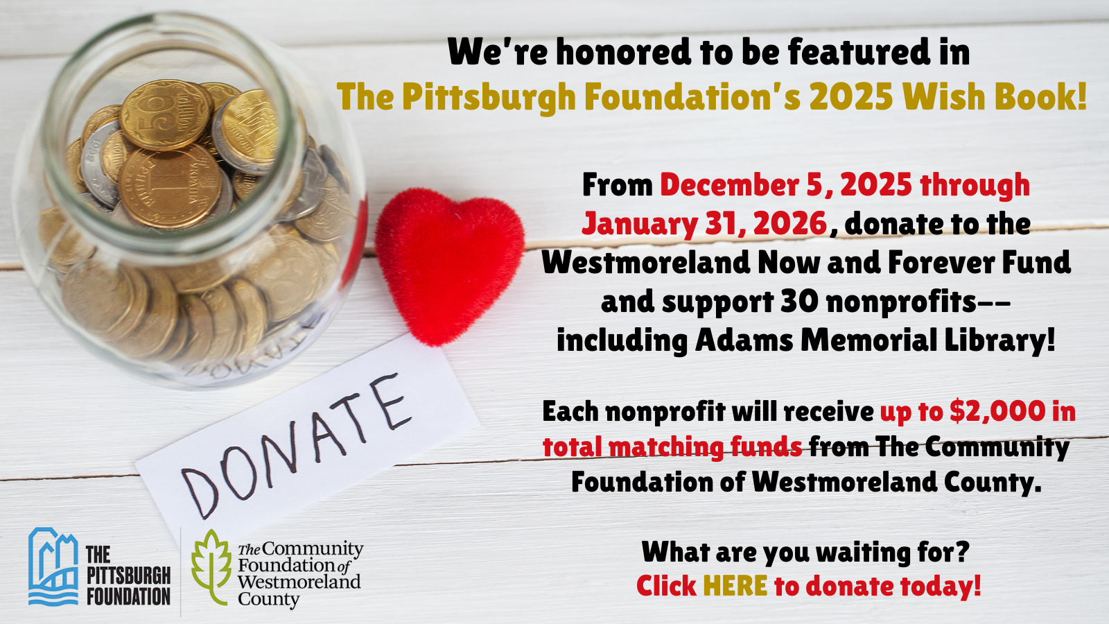 Help us raise funds for our renovation! Click HERE today!