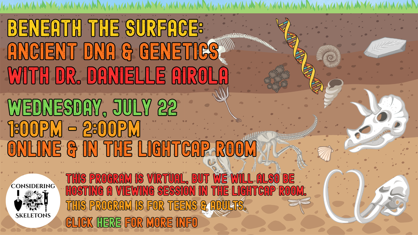 Learn about DNA, bones, & more! Watch it from home or at the library!